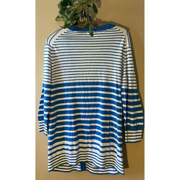 COPY - GAP Cardigan Sweater Large Knit Blue White Striped Pockets Button-Up Pre… - Picture 4 of 8